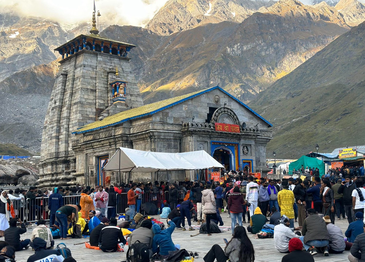 Rush of people in beautiful kedarnath temple of uttarakhand